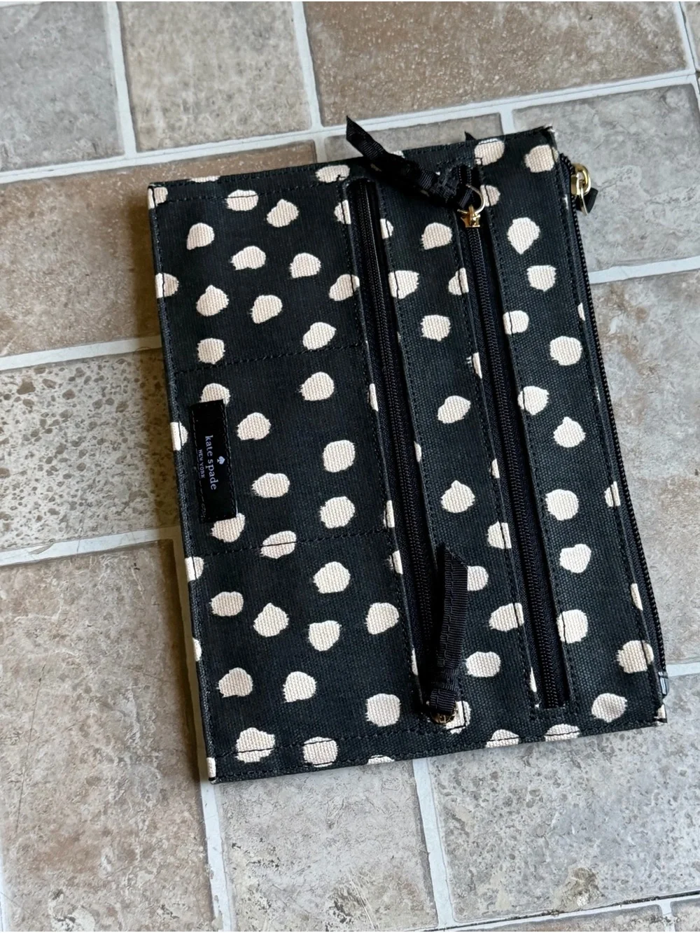 kate spade Black & White Polka Dot Zip Cosmetic Pouch